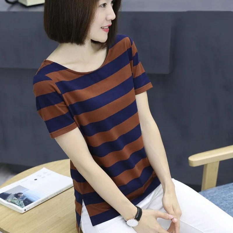 Women's short-sleeved cotton t-shirt women's summer dress 2020 new wide loose black and white striped half-sleeve
Women's short-sleeved cotton t-shirt women's summer dress 2020 new wide loose black and white striped half-sleeve