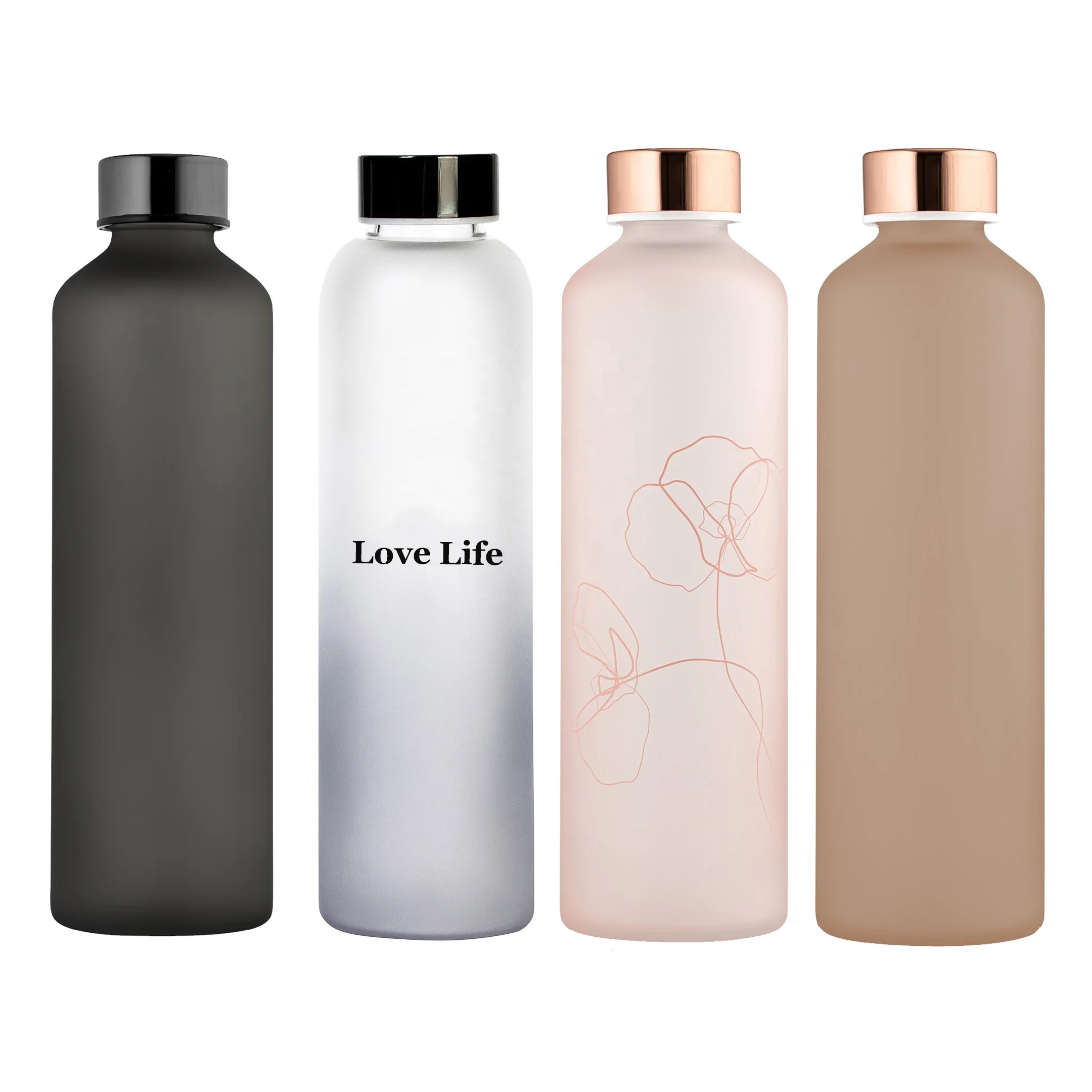Luxury 100% high borosilicate glass water bottle frosted black color customized, Customized color
Luxury 100% high borosilicate glass water bottle frosted black color customized, Customized color