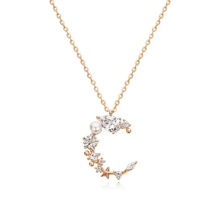 Star and Moon Diamond Pearl Star Moon Pendant 925 Sterling Silver Clavicle Chain Necklace Female
Star and Moon Diamond Pearl Star Moon Pendant 925 Sterling Silver Clavicle Chain Necklace Female