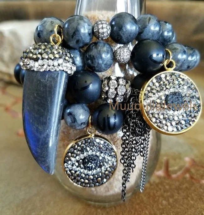 BM25162 Pave CZ Bracelet Black Agate Beaded Circle Pave CZ Turkish Eye Bracelet, Chain Tassel & Horn Gemstone Bead Bracelet
BM25162 Pave CZ Bracelet Black Agate Beaded Circle Pave CZ Turkish Eye Bracelet, Chain Tassel & Horn Gemstone Bead Bracelet