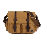 Military tactical laptop men's canvas genuine real leather shoulder messenger bag