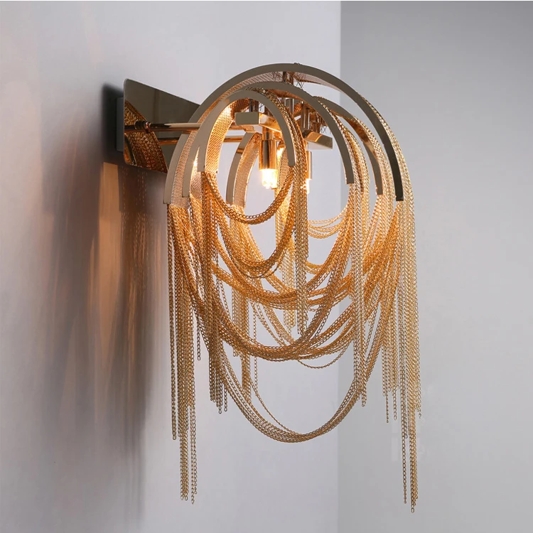 Modern creative aluminum Hanging chain wall led light  LED G9 gold silver Hotel Bedroom wall lamp