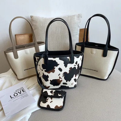 3pcs Set Cow Color Tote Bag Ladies All Match Fashional Handbag Shoulder Bag Pu Small Female Ladies Handbag, White&black, white&apricot, cow pattern
3pcs Set Cow Color Tote Bag Ladies All Match Fashional Handbag Shoulder Bag Pu Small Female Ladies Handbag, White&black, white&apricot, cow pattern