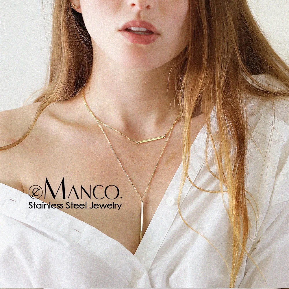 

eManco Bar Pendant Multi Layered Necklace for Women Fine Stainless Steel Necklace 2021 Trendy 14k Gold Plated Jewelry Wholesale