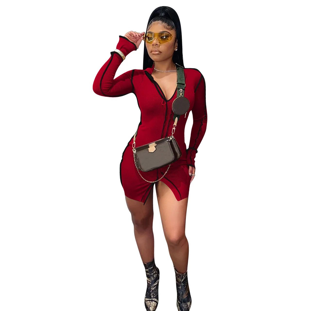 2021 Cheap Price Vestido De Primavera Sexy Tight Rib Outer Sewing Long Sleeve Dress Woman, Orange/red/gray/green/black/blue/coffee
2021 Cheap Price Vestido De Primavera Sexy Tight Rib Outer Sewing Long Sleeve Dress Woman, Orange/red/gray/green/black/blue/coffee