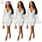 M2228 fashionable deep V-neck puff sleeve sequins Sexy Club Ladies New Fashioned Dress