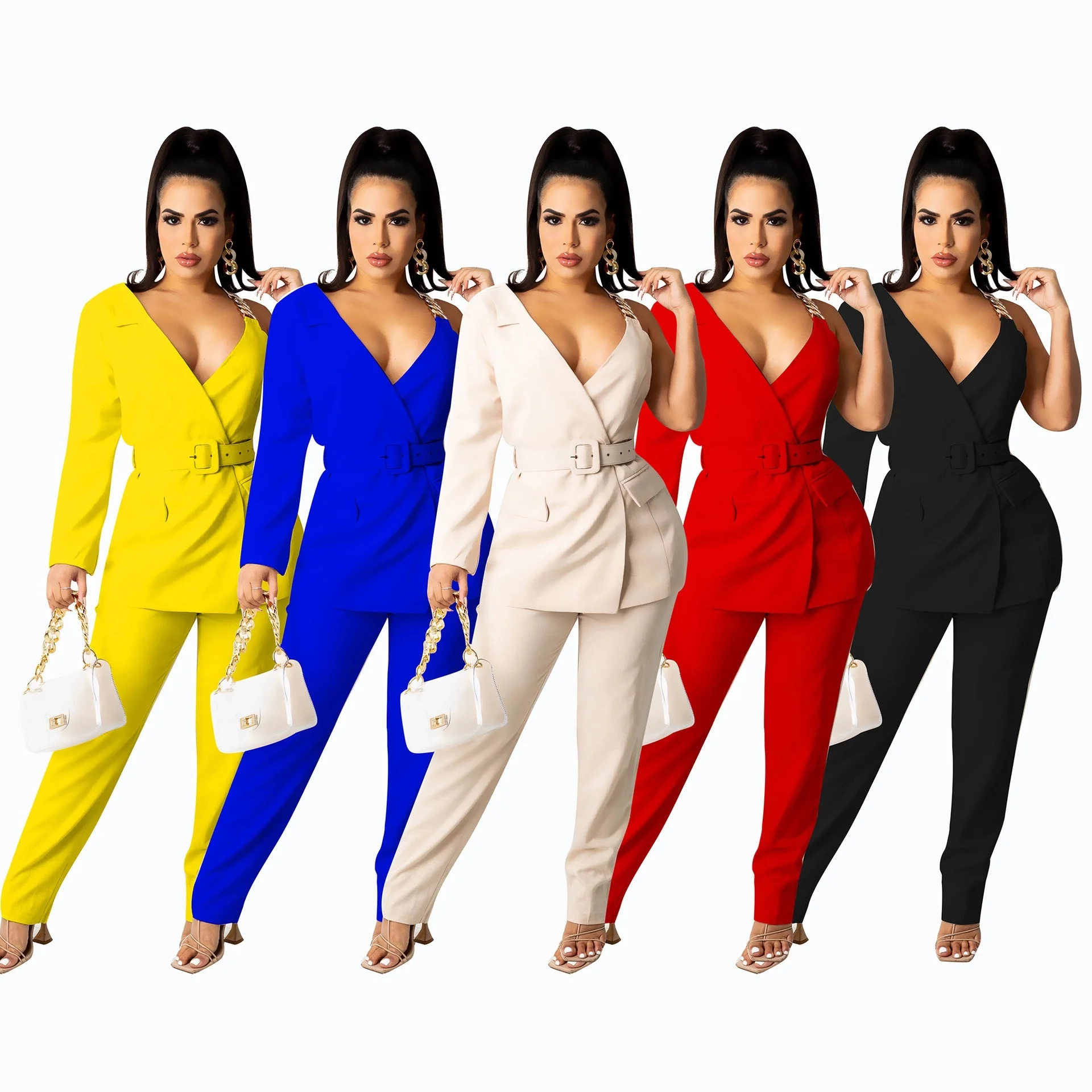 Wholesale New Arrival Deep V Neck One Shoulder Blazer Coat With Suit Pants Fall Outfits Blazer Set 2 Piece Pants Set
Wholesale New Arrival Deep V Neck One Shoulder Blazer Coat With Suit Pants Fall Outfits Blazer Set 2 Piece Pants Set