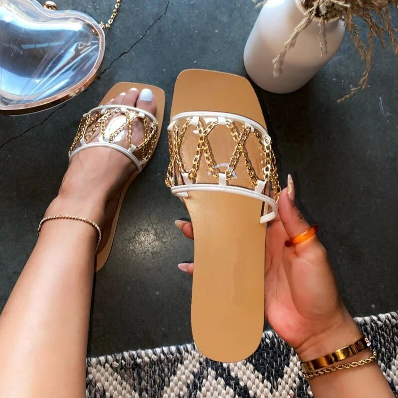 2021 Square head wild casual slippers chain transparent sandals 2021 flat sandles for ladies with crystal sandles for ladies, Black
2021 Square head wild casual slippers chain transparent sandals 2021 flat sandles for ladies with crystal sandles for ladies, Black