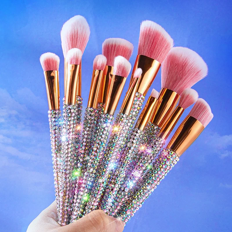 Bling 12pcs Rhinestone Hair Diamond Glitter With Shiny Handle Makeup Brush Set For Women, Customized color
Bling 12pcs Rhinestone Hair Diamond Glitter With Shiny Handle Makeup Brush Set For Women, Customized color