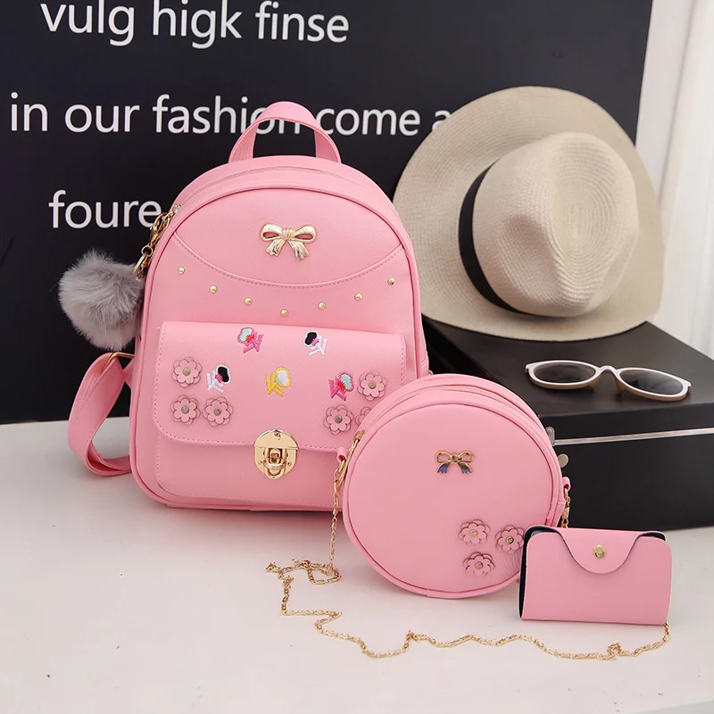 New Model College Bags Fashion Women PU Colorful Leather School Bags 4 Pcs in 1 Set Female Backpack, Black pink grey
New Model College Bags Fashion Women PU Colorful Leather School Bags 4 Pcs in 1 Set Female Backpack, Black pink grey