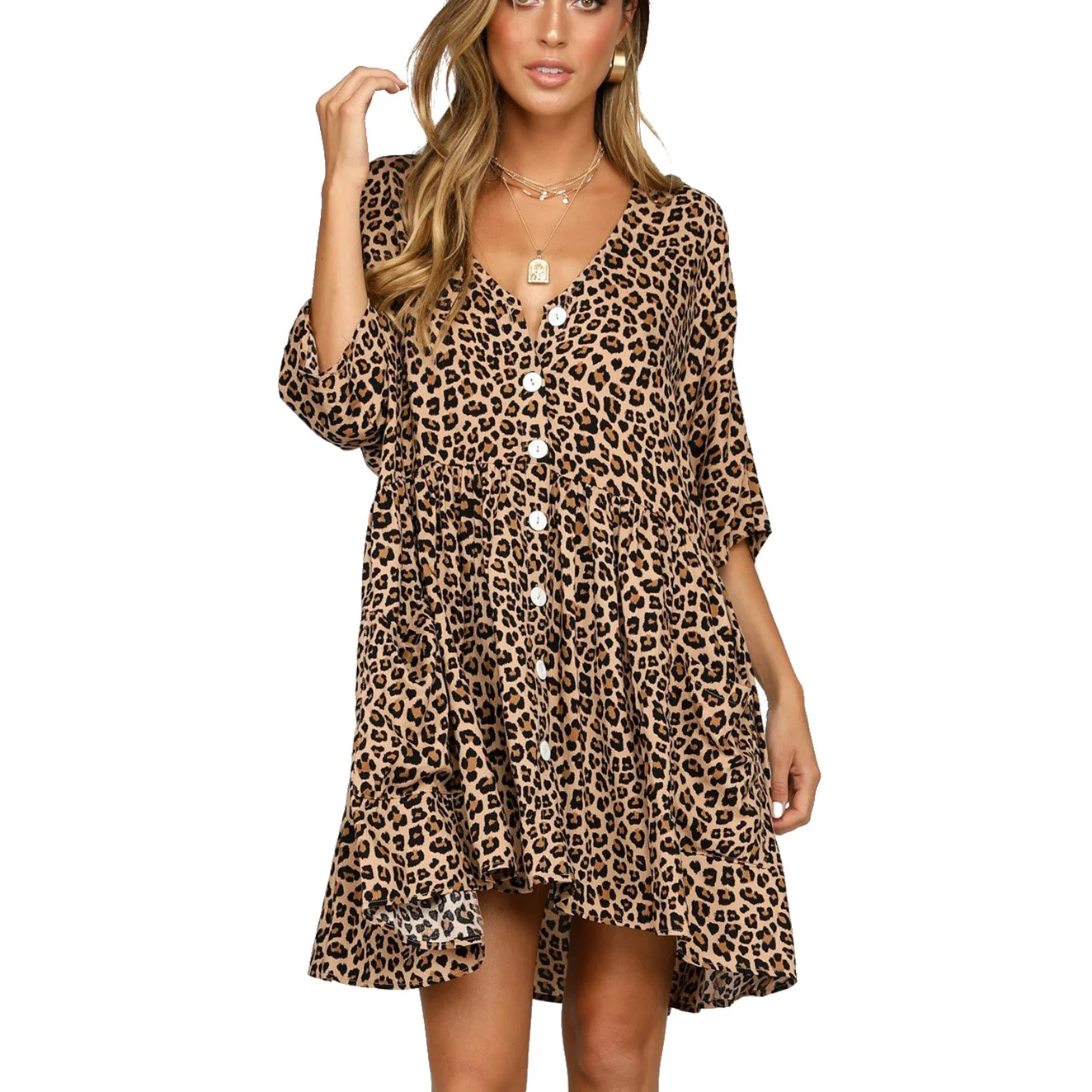 SD155 Dress Leopard Print V Neck Button Half Sleeves Swing Causal Maxi Dress casual dresses women lady summer
SD155 Dress Leopard Print V Neck Button Half Sleeves Swing Causal Maxi Dress casual dresses women lady summer