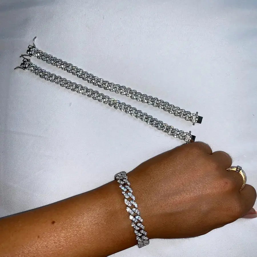 

iced out bling women jewelry 8mm width single row cubic zirconia cz miami cuban link chain bracelet