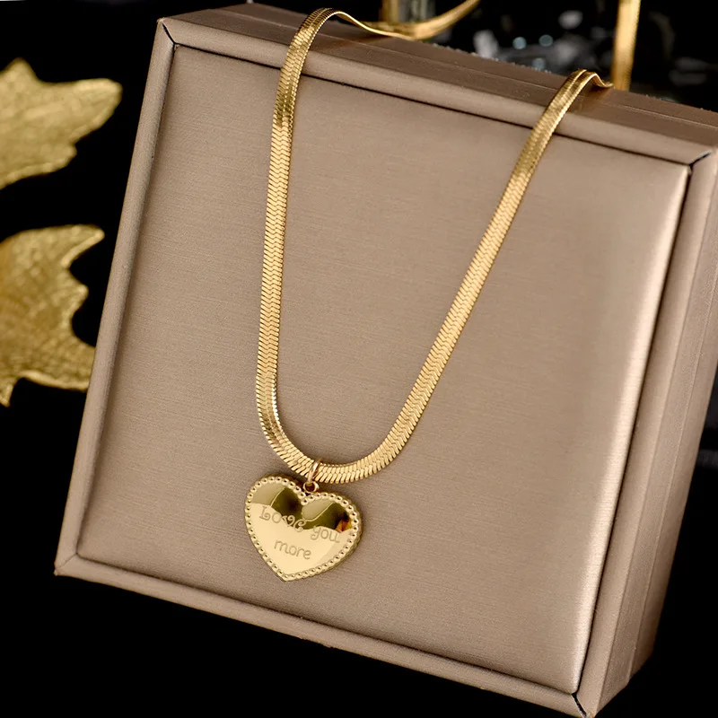 Titanium Steel Classic Heart Necklace Women Gold Color Polished Snake Chain Heart Necklace Collana Con Cuore
Titanium Steel Classic Heart Necklace Women Gold Color Polished Snake Chain Heart Necklace Collana Con Cuore