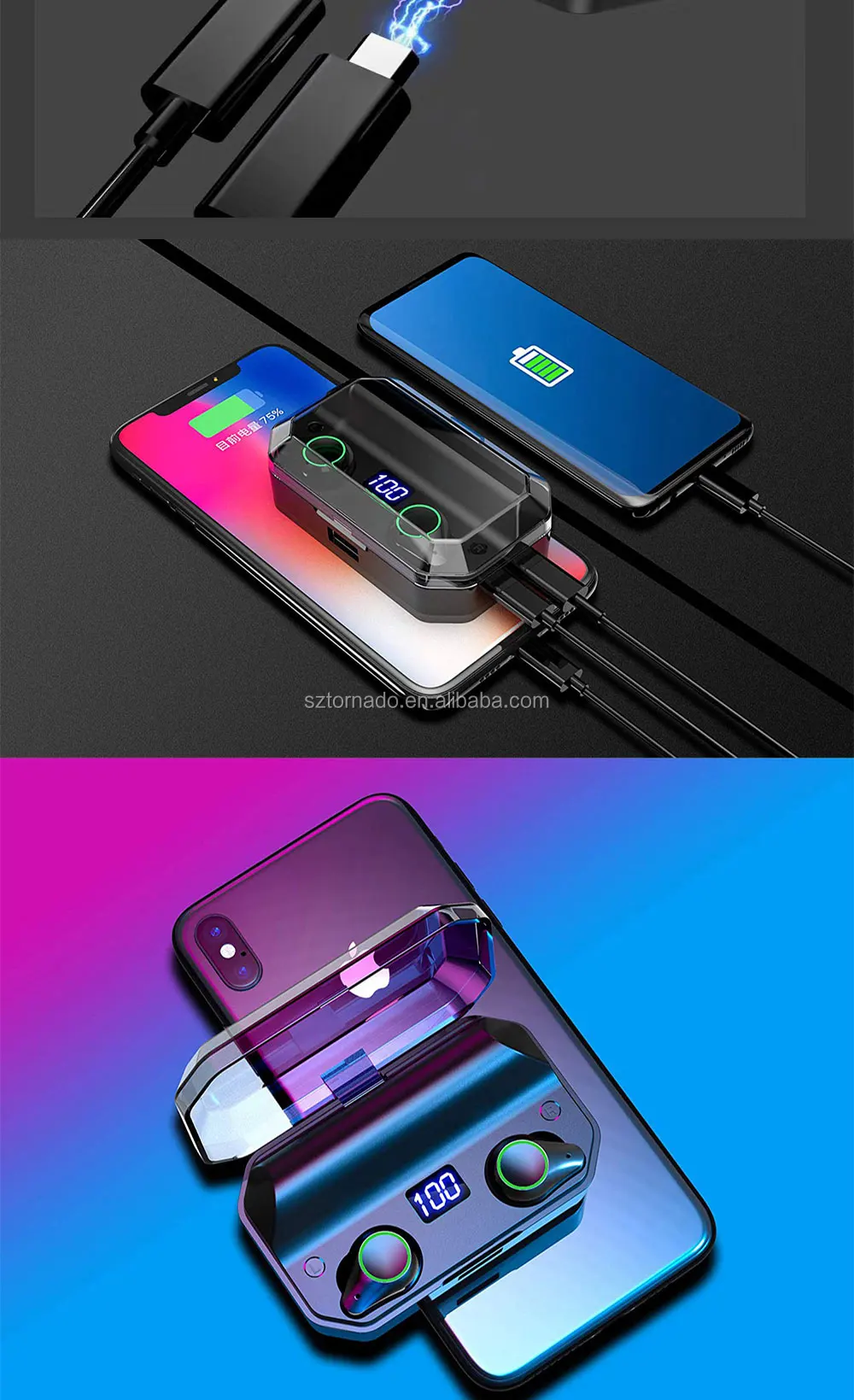 Tinderala Handsfree LED Display 6000mAH Power Bank Touch IPX7 Waterproof TWS 5.0 Stereo Earbuds Wireless Bluetooth Earphone - ANKUX.COM