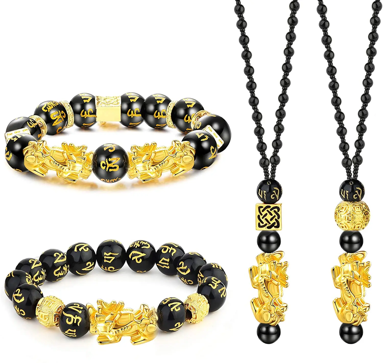 

Vietnam Sand Gold Pixiu Lucky Bead Bracelet Women's Pendent Necklace Obsidian Bracelet Men's