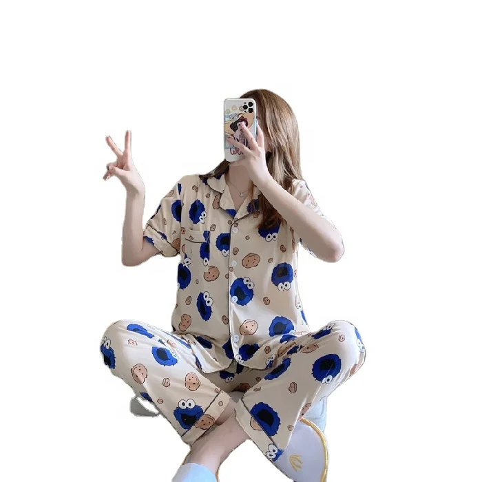 Home Wear Lapel Spring Summer Autumn Suit Leisure pullover cartoon pajamas Women's short sleeve trousers sleepwear, Gray
Home Wear Lapel Spring Summer Autumn Suit Leisure pullover cartoon pajamas Women's short sleeve trousers sleepwear, Gray
