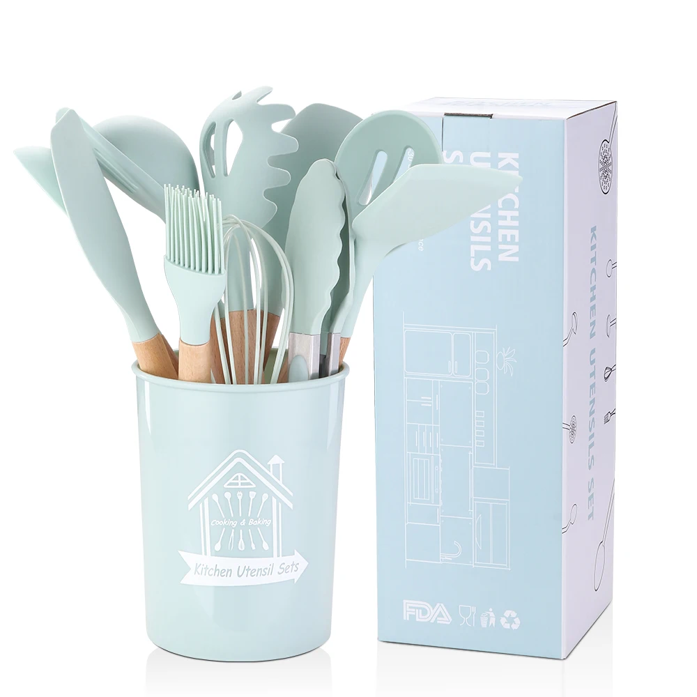 12Pcs Kitchen Silicon Utensil Set Kitchenware Wooden Cooking Gadgets Silicone Baking Utensils With Tong Spatula, Black,red,green,pink,purple,purplish blue,custom
12Pcs Kitchen Silicon Utensil Set Kitchenware Wooden Cooking Gadgets Silicone Baking Utensils With Tong Spatula, Black,red,green,pink,purple,purplish blue,custom