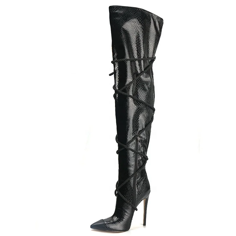 Fashion Trend Lizard Print Strap With Big Size 43 Women Over Knee High Boots Thin Heel Lady Pointed Toe Thigh High Long Booties, Black
Fashion Trend Lizard Print Strap With Big Size 43 Women Over Knee High Boots Thin Heel Lady Pointed Toe Thigh High Long Booties, Black