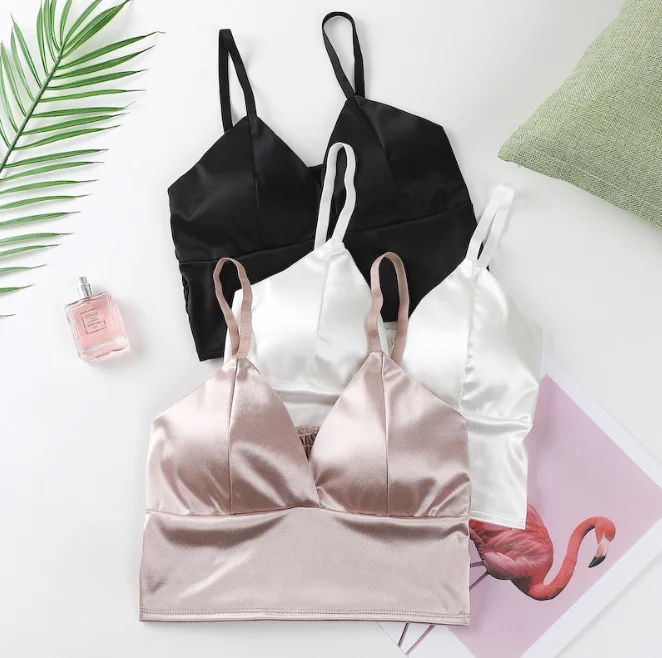 2021 Summer Stylish Adjustable Ruffles Satin Bras Femme Polyester Tank Tops Longline Soft Silk Tops For Girls And Women
2021 Summer Stylish Adjustable Ruffles Satin Bras Femme Polyester Tank Tops Longline Soft Silk Tops For Girls And Women