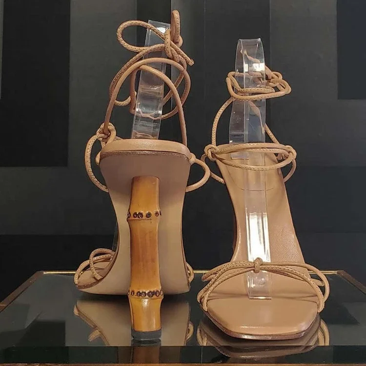 Wholesale Luxurious Brand Customized Design Ankle Strap and Bamboo Heel lace up Sandal shoe, Black,beige
Wholesale Luxurious Brand Customized Design Ankle Strap and Bamboo Heel lace up Sandal shoe, Black,beige