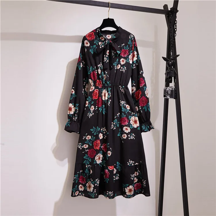 Women's Chiffon Skirt Female Vintage Floral Printed Long Sleeve Bow Midi Dresses Spring Autumn Flare Sleeve Basic Dress Vestidos
Women's Chiffon Skirt Female Vintage Floral Printed Long Sleeve Bow Midi Dresses Spring Autumn Flare Sleeve Basic Dress Vestidos
