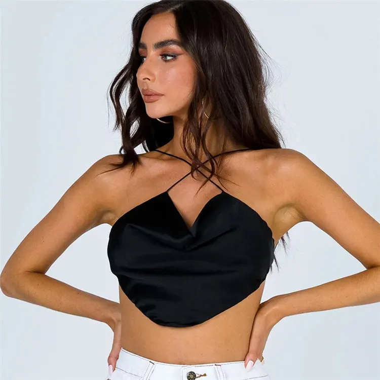 GHX1526 Summer new satin sleevless low cropped tank top sexy off shoulder bandage halter women crop tops
GHX1526 Summer new satin sleevless low cropped tank top sexy off shoulder bandage halter women crop tops
