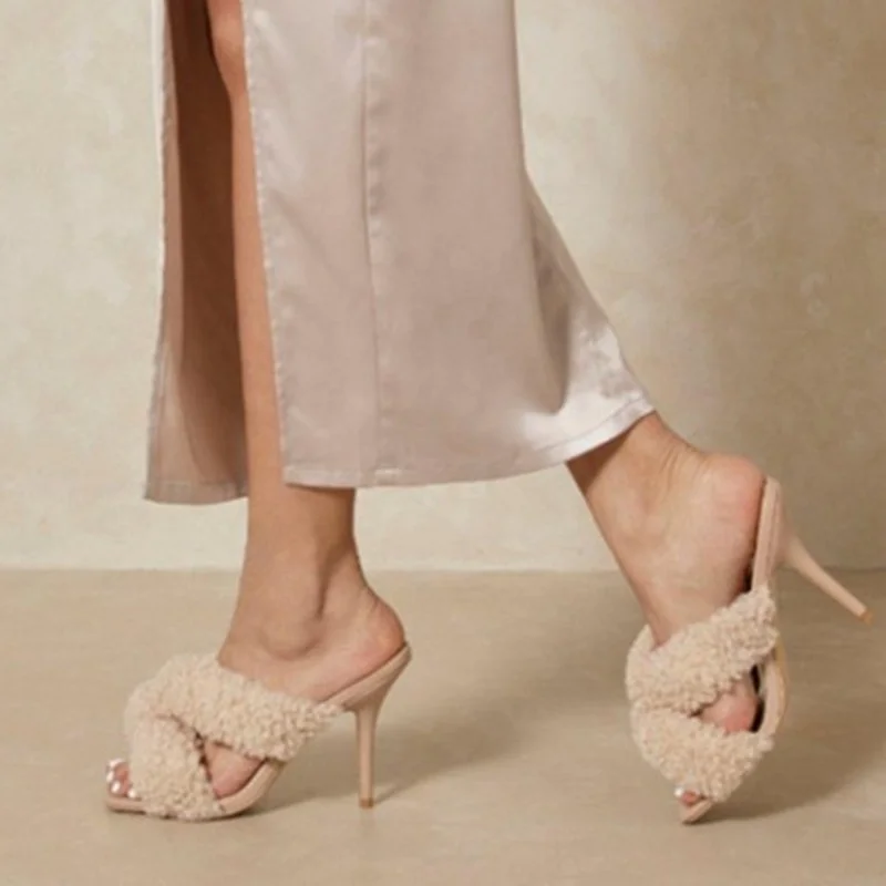 Soft Fur Cross Band Open Square Toe Nude Color Solid Women Summer Sandals High Thin Heel Outdoor Girl Slippers Slides Shoes
Soft Fur Cross Band Open Square Toe Nude Color Solid Women Summer Sandals High Thin Heel Outdoor Girl Slippers Slides Shoes