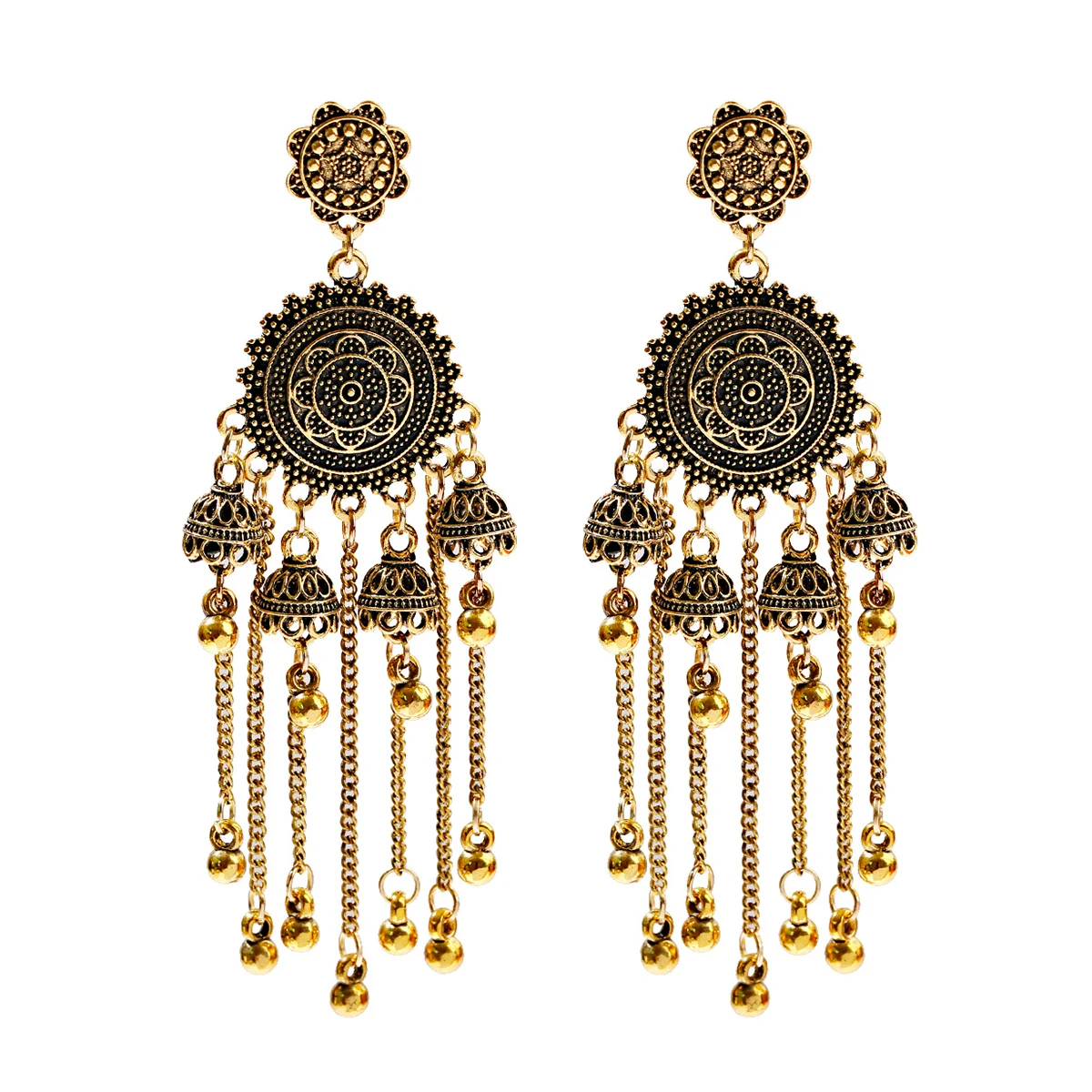 Douvei 4 Pcs / Set Bronze Gold Plated Alloy Bohemian Vintage Drop Girl Jewelry Long Tassel Dangle Bell Luxury Stud Earrings
Douvei 4 Pcs / Set Bronze Gold Plated Alloy Bohemian Vintage Drop Girl Jewelry Long Tassel Dangle Bell Luxury Stud Earrings