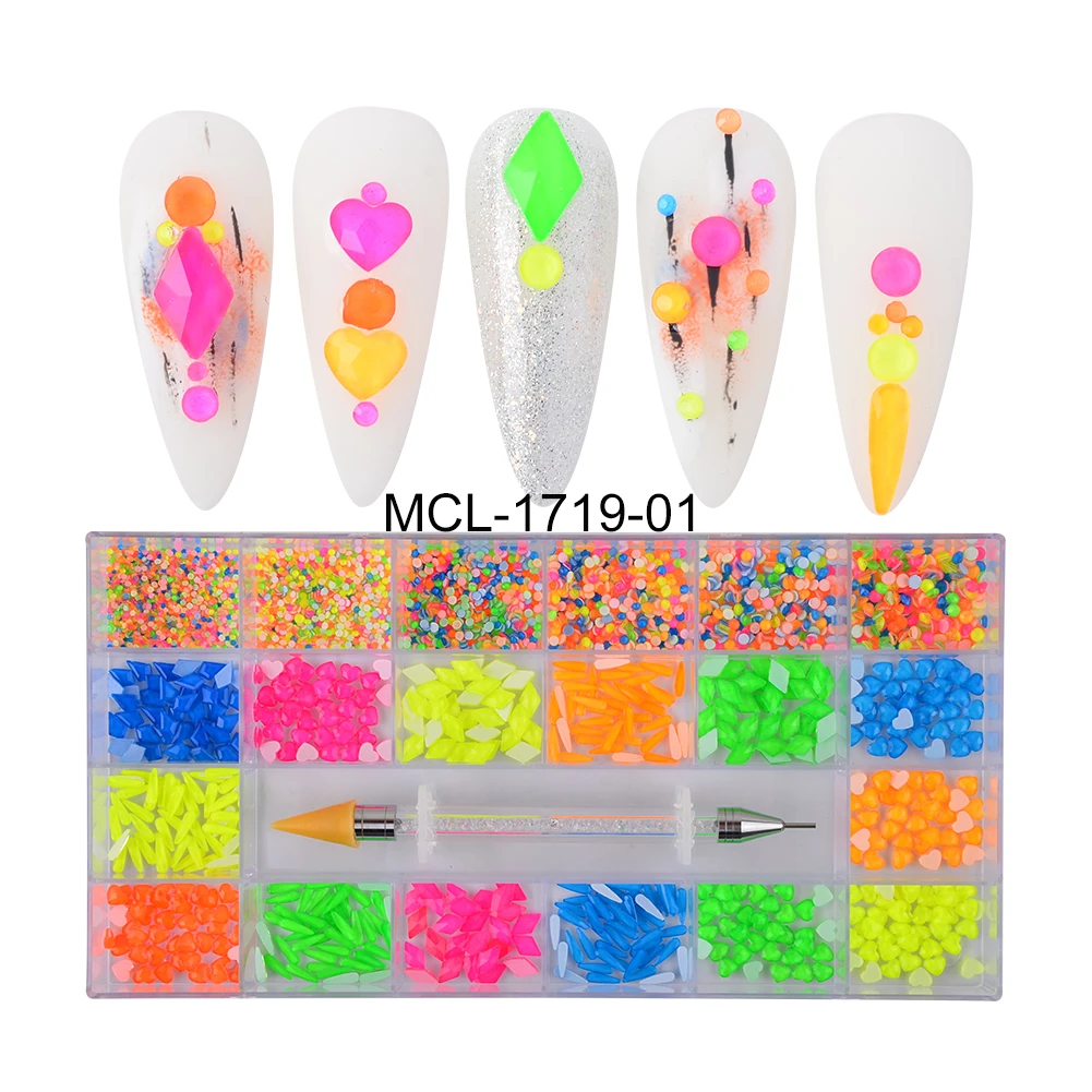 Sindy Brand Mixed Size Neon Rhinestone Non- Hotfix Nail Art Rhinestone Box 3D Nail Art Crystal stones
Sindy Brand Mixed Size Neon Rhinestone Non- Hotfix Nail Art Rhinestone Box 3D Nail Art Crystal stones