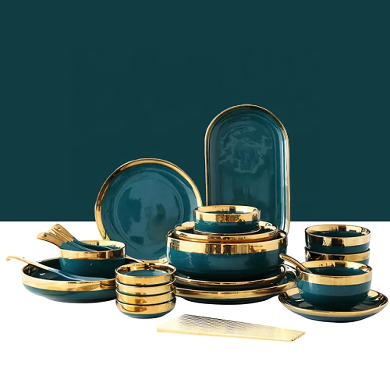 Retro Emerald Green and Gold Nordic Ceramic Tableware for Wedding Venue Event Party Reception Luxury Porcelain Dinnerware Set, Emerald green and gold rimmed edge
Retro Emerald Green and Gold Nordic Ceramic Tableware for Wedding Venue Event Party Reception Luxury Porcelain Dinnerware Set, Emerald green and gold rimmed edge