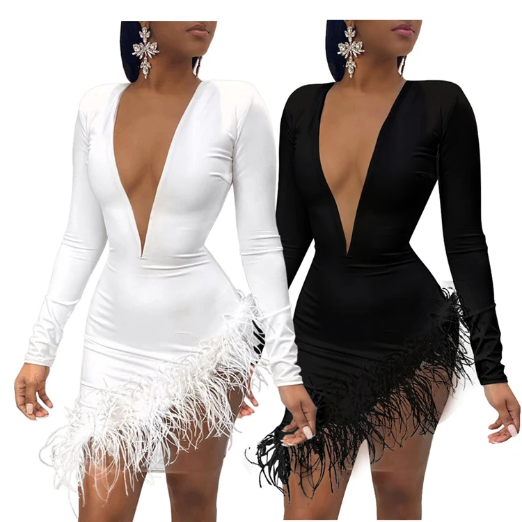 2020 Women sexy dress v neck solid color long sleeve women mini dress feather fashionable wholesale women clothing
2020 Women sexy dress v neck solid color long sleeve women mini dress feather fashionable wholesale women clothing