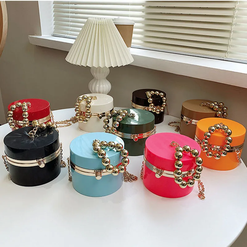 2021 fashion designer cylinder shape pearl handle mini crossbody acrylic purse for women PVC ladies chain clutch purse handbags, 9 colors
2021 fashion designer cylinder shape pearl handle mini crossbody acrylic purse for women PVC ladies chain clutch purse handbags, 9 colors