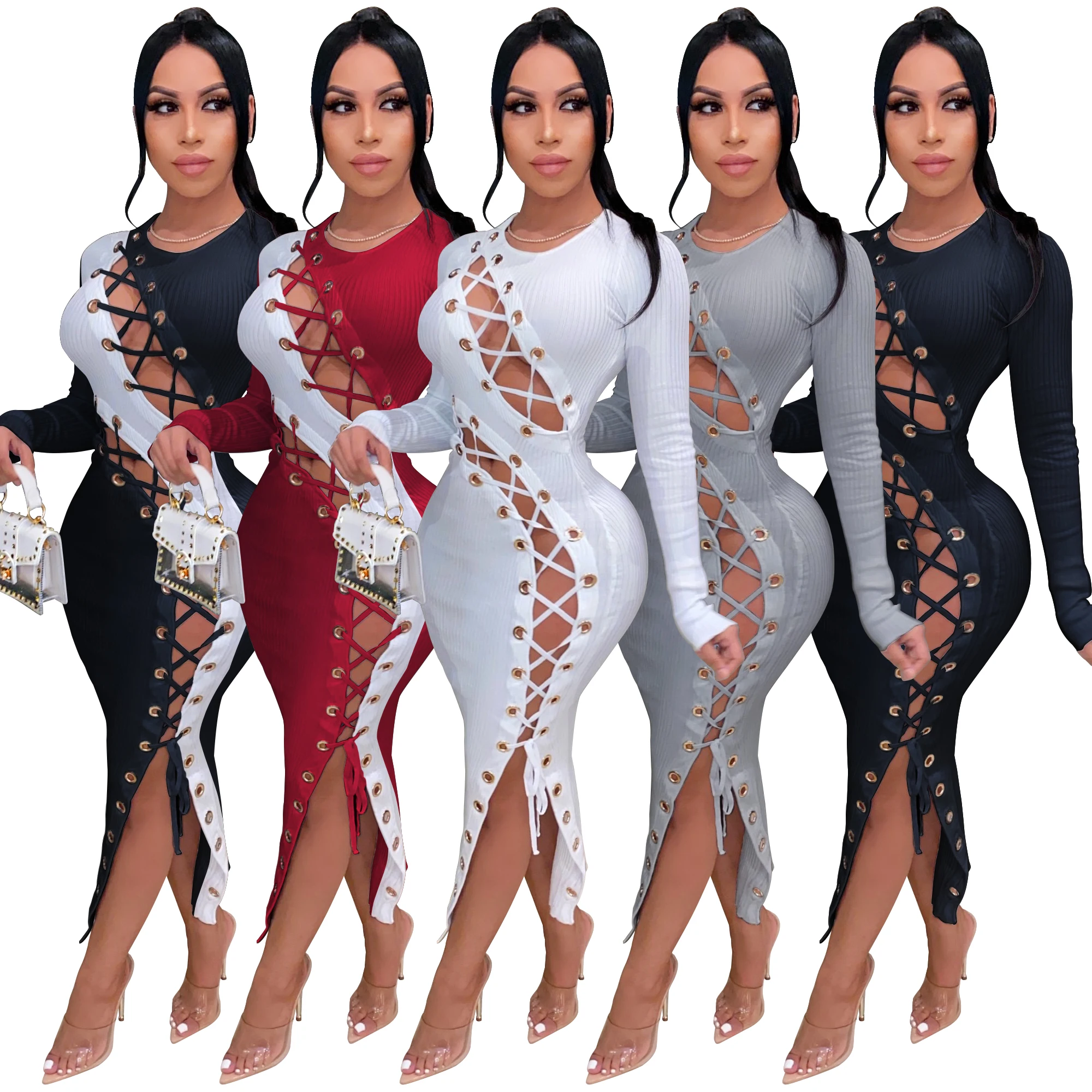 New Autumn Long Sleeve Lace Up Sexy Bodycon Maxi Dress Casual Hollow Out Tight Dress, 5 colors
New Autumn Long Sleeve Lace Up Sexy Bodycon Maxi Dress Casual Hollow Out Tight Dress, 5 colors