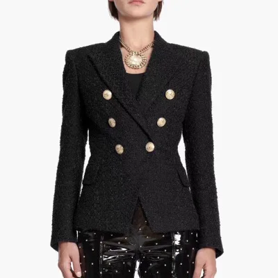 Autumn long sleeve tweed jacket classic elegant golden lion button suit black blazer women jacket for office lady formal wear
Autumn long sleeve tweed jacket classic elegant golden lion button suit black blazer women jacket for office lady formal wear