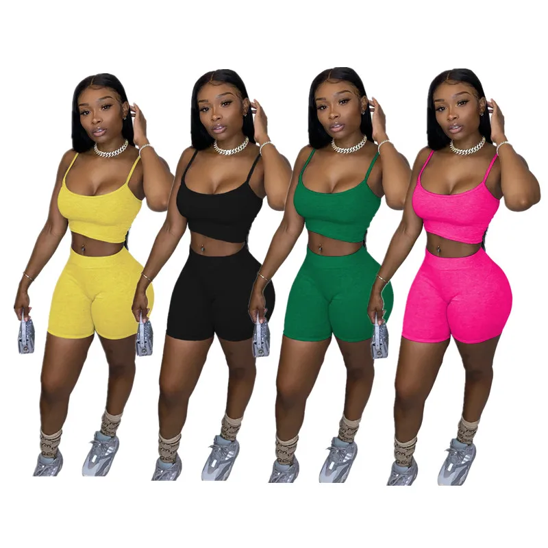 Hot Sale Woman Clothing Solid Color Two Piece Sets Spaghetti Strap Crop Top Yoga Shorts Set
Hot Sale Woman Clothing Solid Color Two Piece Sets Spaghetti Strap Crop Top Yoga Shorts Set