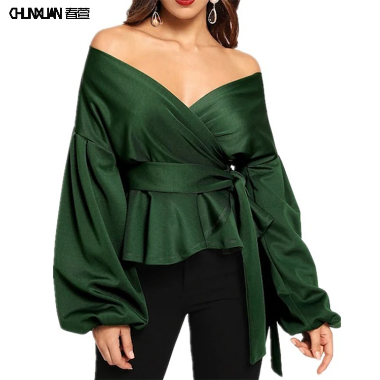 Euramerican womens sexy off shoulder lantern sleeve lace-up slim waist shirts blouses and tops women, White, black, blackish green
Euramerican womens sexy off shoulder lantern sleeve lace-up slim waist shirts blouses and tops women, White, black, blackish green