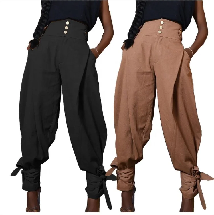 KX-ZL1807 Autumn hot sale button up high waist fashion pants trousers for women tie leg high waist harem pants
KX-ZL1807 Autumn hot sale button up high waist fashion pants trousers for women tie leg high waist harem pants