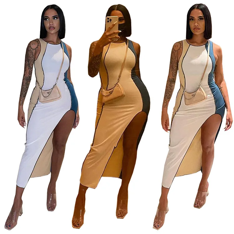 Summer Women Casual Maxi Weekend Dress Patchwork Split Sexy Sleeveless Club Dress, Shown
Summer Women Casual Maxi Weekend Dress Patchwork Split Sexy Sleeveless Club Dress, Shown