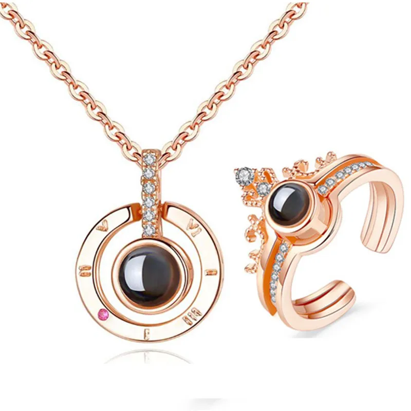 Rose Gold&Silver 100 languages I Love You Projection Necklace Set Romantic Love Memory Wedding Necklace Jewelry Set
Rose Gold&Silver 100 languages I Love You Projection Necklace Set Romantic Love Memory Wedding Necklace Jewelry Set