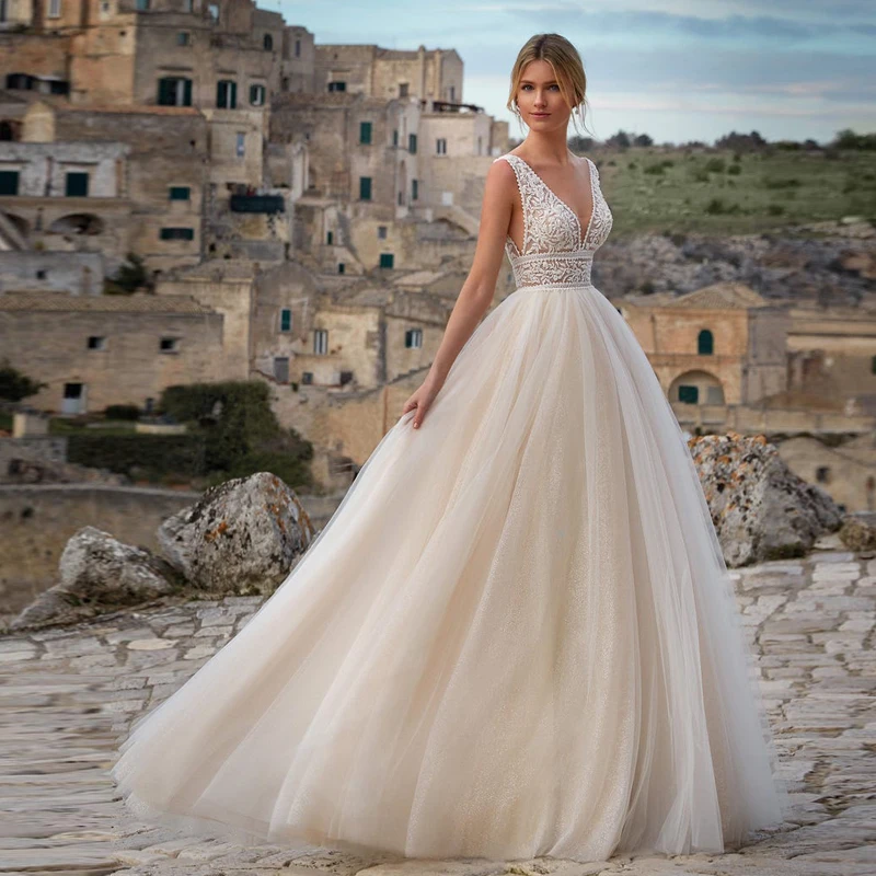 11783#SleevelessTulle Floor Length Boho Lace Applique Open Back A-Line Deep V-Neck Princess Wedding Dress Wedding Bridal Gown
11783#SleevelessTulle Floor Length Boho Lace Applique Open Back A-Line Deep V-Neck Princess Wedding Dress Wedding Bridal Gown