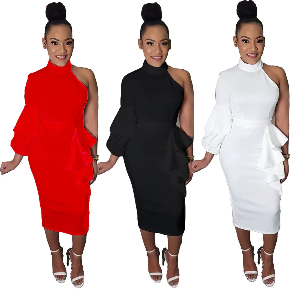 Wholesale Slim High Neck Ruffles One Shoulder Halter Ladies Bodycon Women Clothing Evening Elegant Casual Dresses
Wholesale Slim High Neck Ruffles One Shoulder Halter Ladies Bodycon Women Clothing Evening Elegant Casual Dresses