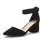 DREAM PAIRS Women's Ladies Black Pointed Toe Low Chunky Heel Pumps Shoes