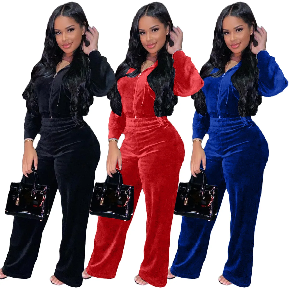 New product urban fashion casual Korean velvet wide leg pants long sleeve hooded cardigan suit, Accept custom made color
New product urban fashion casual Korean velvet wide leg pants long sleeve hooded cardigan suit, Accept custom made color