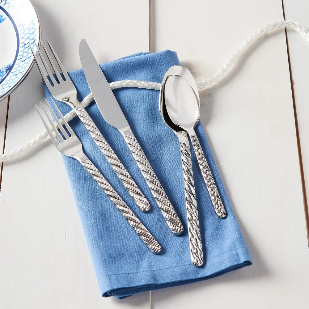 Montauk flatware collection luxury knot tableware 3D textured stunning rope design 18/10 stainless steel serving cutlery set
Montauk flatware collection luxury knot tableware 3D textured stunning rope design 18/10 stainless steel serving cutlery set