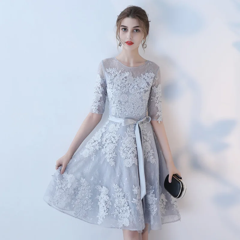2021 New European And American Autumn And Winter Banquet Gray Slim Short Slim Lace Embroidery Evening Dresses, Picture
2021 New European And American Autumn And Winter Banquet Gray Slim Short Slim Lace Embroidery Evening Dresses, Picture