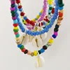 Shell Necklace Pearl Choker Handmade Boho Rainbow Seed Beads Choker Adjustable for Women Girls