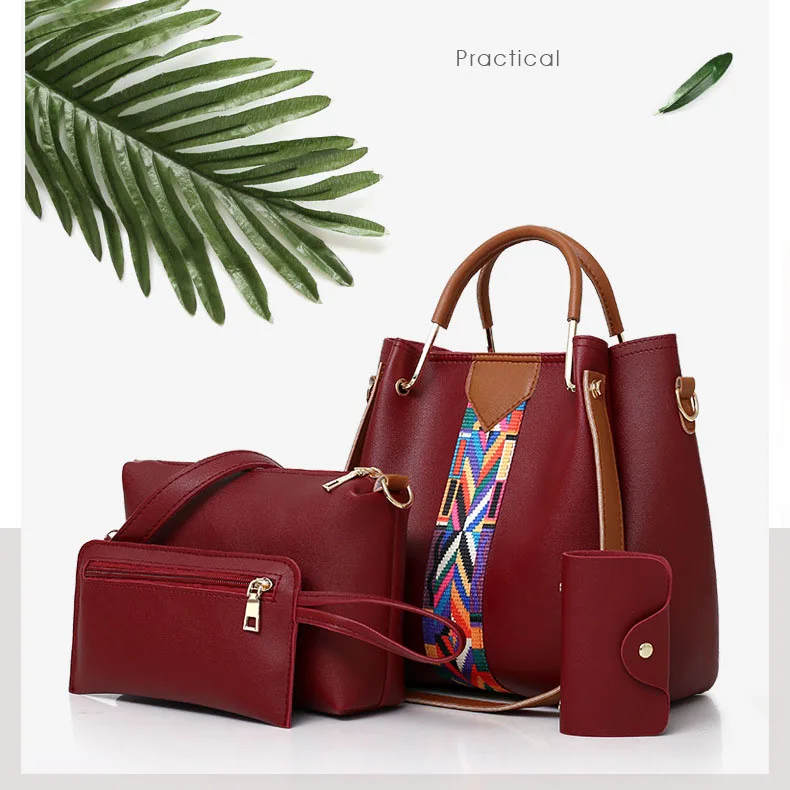 

Hot Sale Cheap Price 4 Pcs in 1 Set Fashion Trends Ladies Bags Ladies Handbag Women Hand Bag Sets PU Handbags, 7 colors
