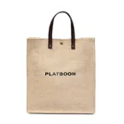 Luxury Juco Tote Bag Jute Cotton Shopper Natural Big Size Beach Gift Carry Jute Bag With Leather Handle For Women