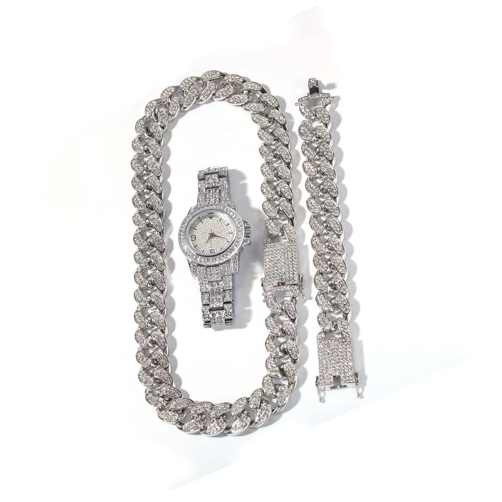 high quality 3pcs jewelry set mens Hip Hop Iced Out Quartz watch necklace bracelet set, Gold sliver
high quality 3pcs jewelry set mens Hip Hop Iced Out Quartz watch necklace bracelet set, Gold sliver