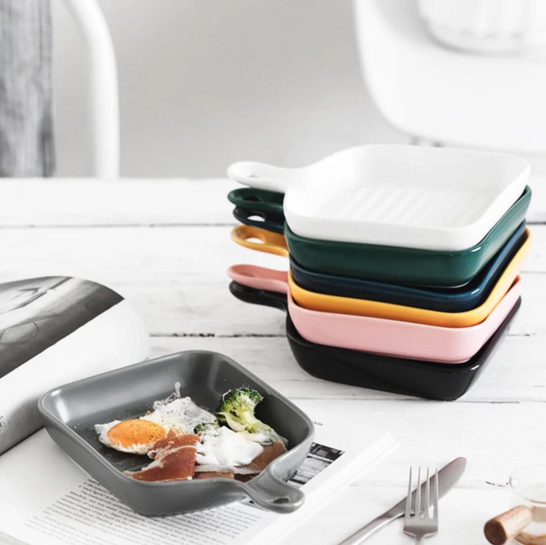 Customized Ceramic Color Baking Pan with Handle Household Baking Pan Large Capacity Steak Pan, Blue / pink / black / yellow / green / white / grey
Customized Ceramic Color Baking Pan with Handle Household Baking Pan Large Capacity Steak Pan, Blue / pink / black / yellow / green / white / grey